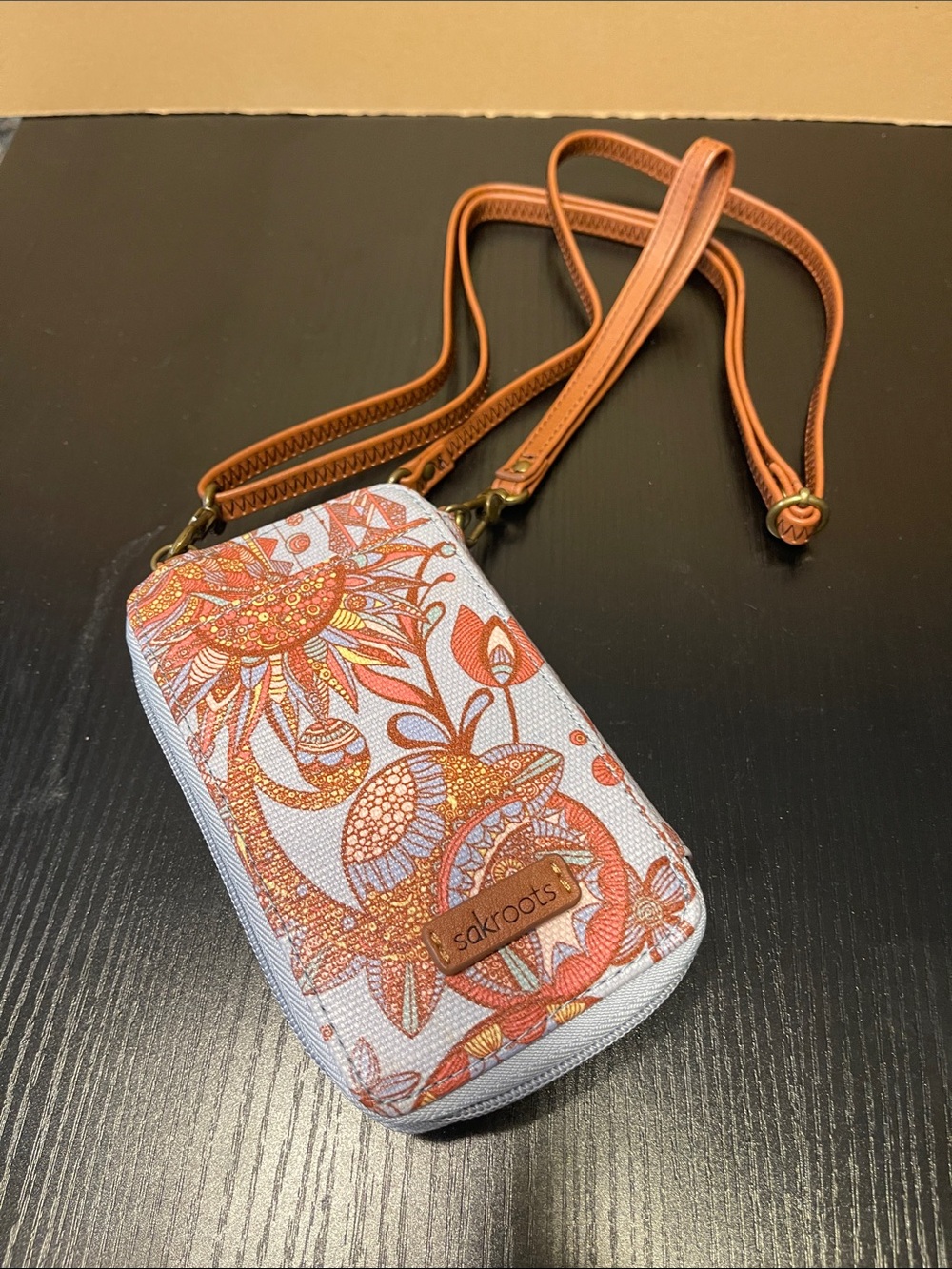 Sakroots Orange Floral Print Crossbody Phone Pouch